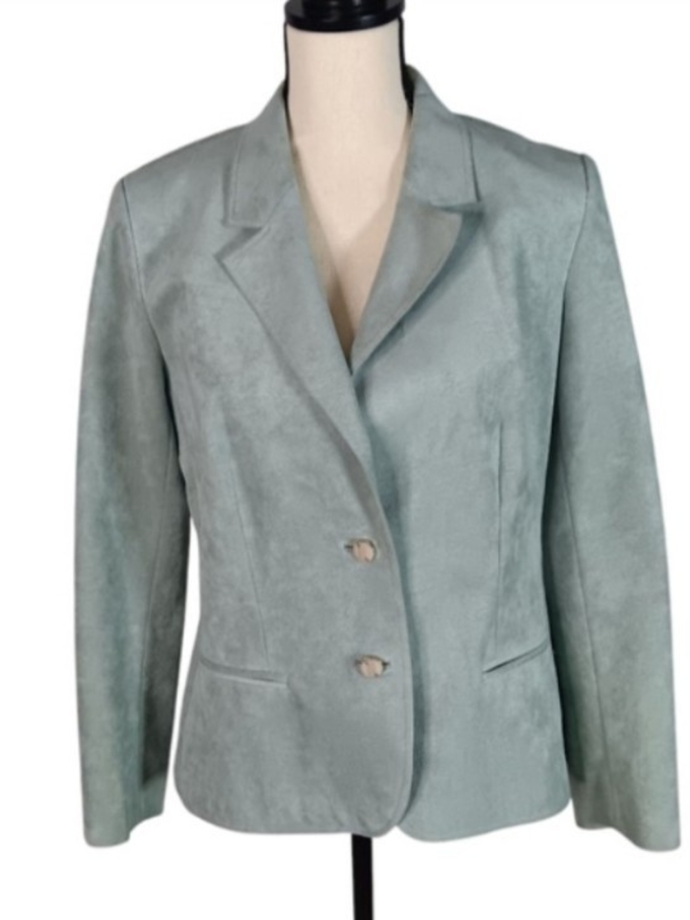 Ultra Suede Vintage Women's Powder Sage Blazer W/ Notched Lapel, Size 12